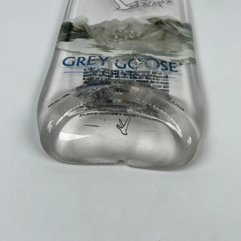 Grey Goose Vodka Slumped Melted Glass Bottle Tray Spoon Rest‎ Wall Decor 1 Liter